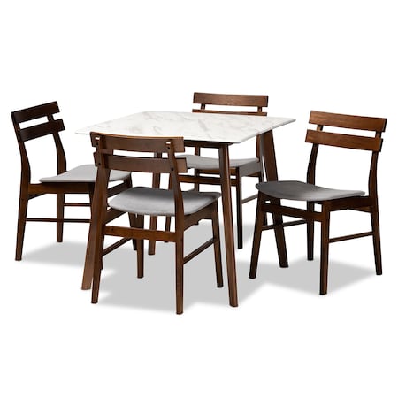 Baxton Studio Richmond Mid-Century Light Grey Fabric and Walnut Brown Finished Wood 5-PC Dining Set 180-10816-11082-Zoro